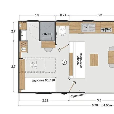 Stacaravan 4 personen - Stacaravan 2 slaapkamers 2 badkamers - Lescar MH D019