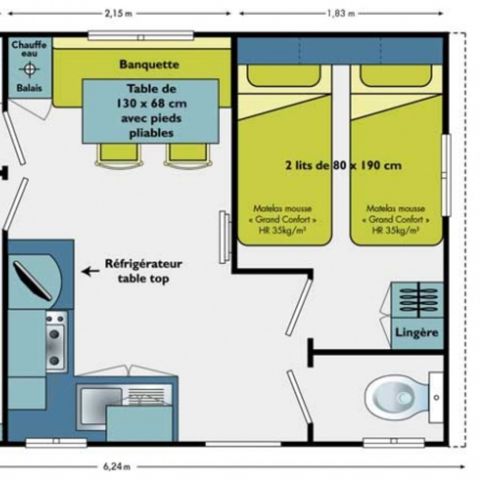 Stacaravan 4 personen - Fréjus - Vénus - Comfort met airconditioning - 2 slaapkamers