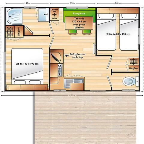Stacaravan 4 personen - Stacaravan Super Vénus - 24m² - 2 slaapkamers - 2 Volwassenen max. + 2 kinderen tot 13 jaar