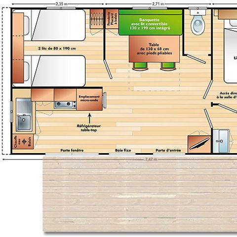 Stacaravan 5 personen - Stacaravan "Super Mercure Riviera" - 29m² - 2 kamers -