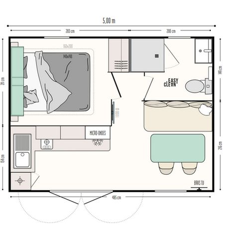 Stacaravan 2 personen - Comfort stacaravan - 1 slaapkamer - half overdekt terras