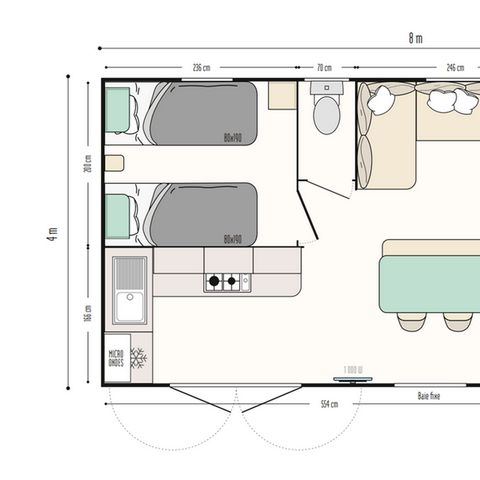 Stacaravan 4 personen - Comfort stacaravan - 2 slaapkamers - halfoverdekt terras