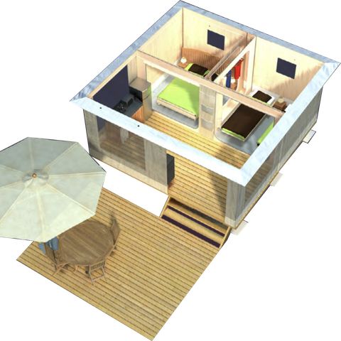 Tent 5 personen - Volledig ingerichte tent - 2 slaapkamers