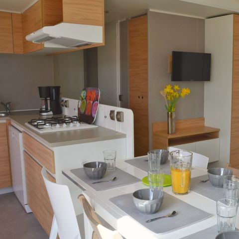 Stacaravan 6 personen - Premium cottage - 3 slaapkamers - 2 badkamers - Bedlinnenpakket, handdoeken, plancha en schoonmaakpakket inbegrepen