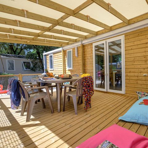 Stacaravan 8 personen - Family - 4 slaapplaatsen - PREMIUM - 38 m² - Roselune - Airco - Tv - Vaatwasser - Plancha - Overdekt XXL-terras