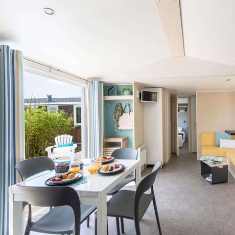 Stacaravan 8 personen - Family - 4 slaapplaatsen - PREMIUM - 38 m² - Roselune - Airco - Tv - Vaatwasser - Plancha - Overdekt XXL-terras