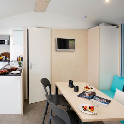 Stacaravan 5 personen - Gezin 2bed-CLIM-terras XXL Couverte-TV-LV-plancha-28m² | PREMIUM