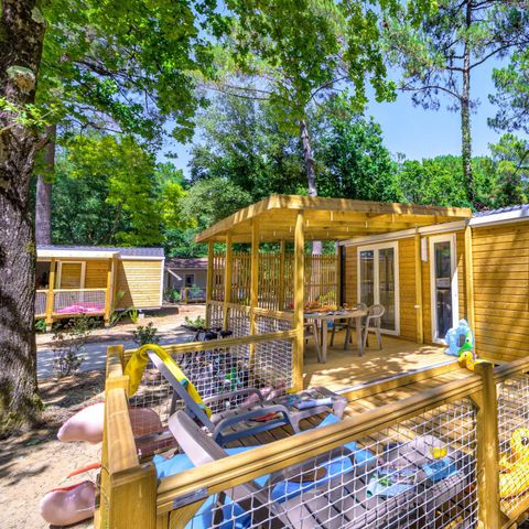 Stacaravan 5 personen - Gezin 2bed-CLIM-terras XXL Couverte-TV-LV-plancha-28m² | PREMIUM