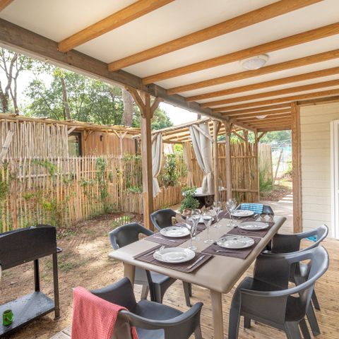 Chalet 7 personen - Cottage Garden - 3 slaapkamers - PREMIUM - 32 m² - Bad - Airco - Tv - Vaatwasser - Plancha - Overdekt terras