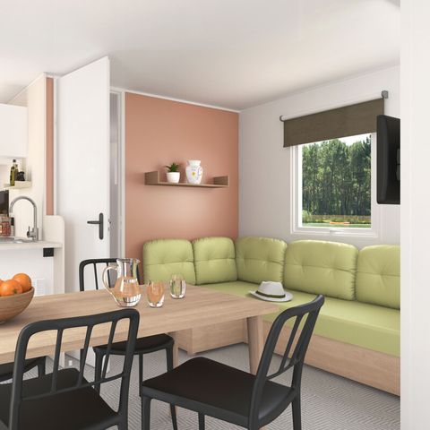 Stacaravan 6 personen - Confort Clim - 3 slaapkamers - 30 m² - Airconditioning - Tv - Plancha - Overdekt terras