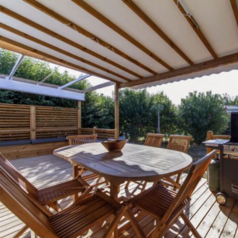 Stacaravan 7 personen - PREMIUM - 3 slaapkamers met airconditioning +TV+Gaskookplaat + 2 badkamers