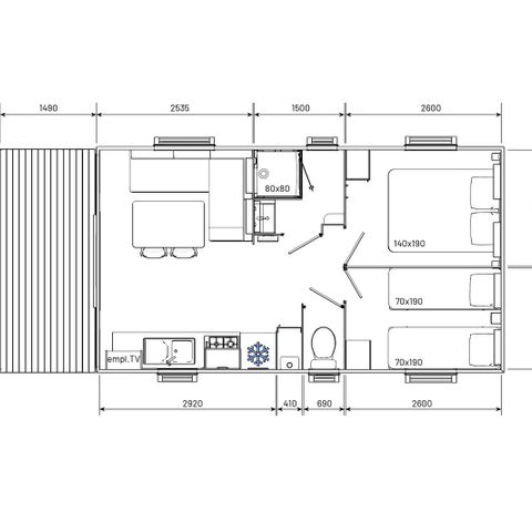 Stacaravan 4 personen - ECO CLASSIQUE - 2 slaapkamers met airconditioning
