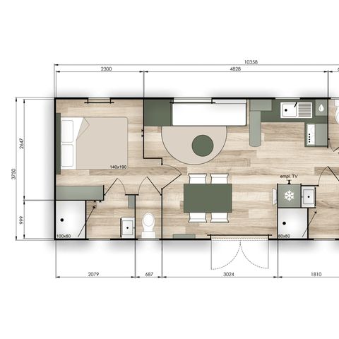 Stacaravan 8 personen - PREMIUM - 3 slaapkamers met airconditioning +TV+ Gaskookplaat + 2 badkamers - 2026