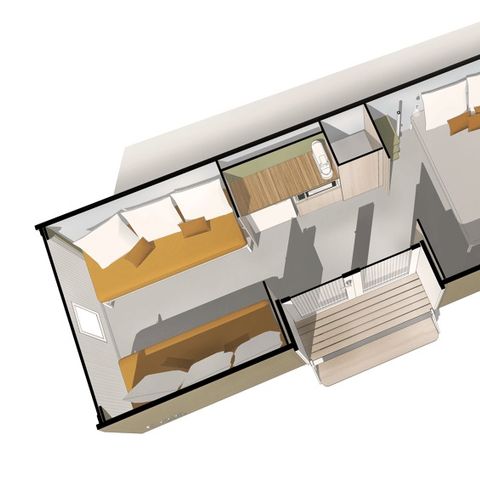 Glampingtent 4 personen - COCO SWEET 4 slaapplaatsen - 2 slaapkamers, geen sanitair, geen airconditioning