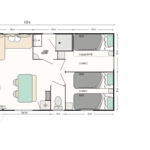 Stacaravan 6 personen - Premium | 3 slaapkamers | 6 pers | Terras Lounge | Airconditioning | TV