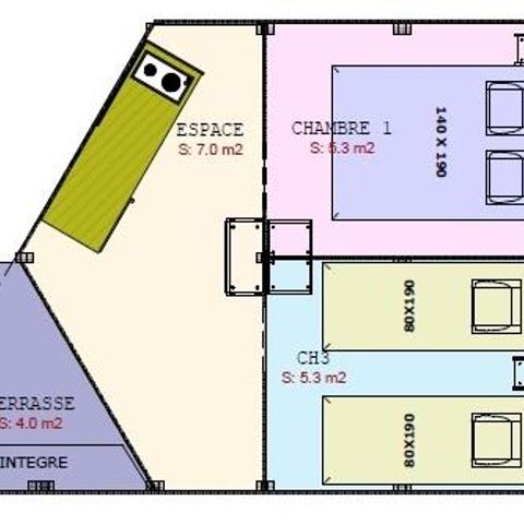 Glampingtent 4 personen - 2 kamers - geen sanitair