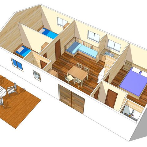 Stacaravan 6 personen - Klassiek | 3 slaapkamers | 6 pers. | Single terras
