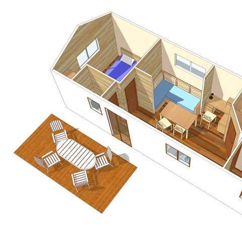 Stacaravan 6 personen - Klassiek XL | 2 slaapkamers | 4/6 pers. | Single terras