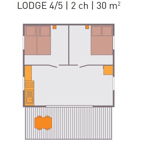 Safaritent 5 personen - Lodge Confort 4-5 personen - Canvas & Hout - 30 m² - 2 slaapkamers - Elektriciteit - Badkamer