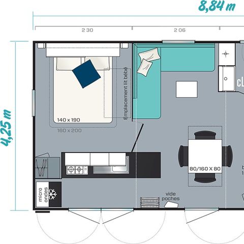 Stacaravan 6 personen - Comfort | 3 slaapkamers | 6 pers | Verhoogd terras | Airconditioning | TV