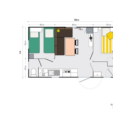 Stacaravan 4 personen - 4 Confort Plus - 25m² - 2 kamers + halfoverdekt terras