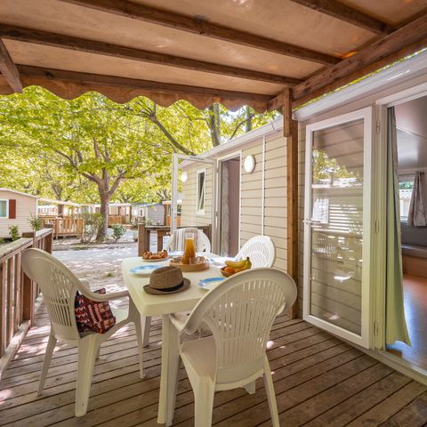 Stacaravan 6 personen - Comfort | 2 Slaapkamers | 4/6 Pers | Verhoogd terras | Airconditioning