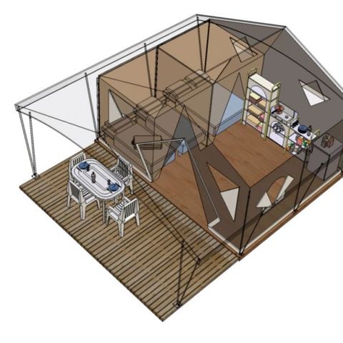 Glampingtent 5 personen - 2-slaapkamer bungalowtent Canada - geen sanitair
