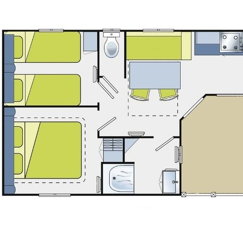 Stacaravan 6 personen - Evasion 6 personen 2 slaapkamers 28m², 2 badkamers