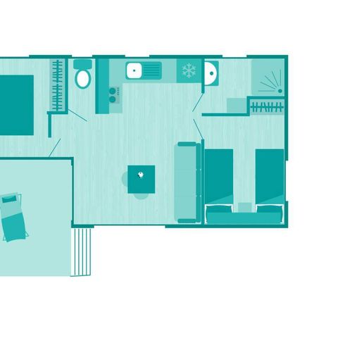 Stacaravan 6 personen - Comfort | 2 Slaapkamers | 4/6 Pers | Verhoogd terras | Airconditioning | TV