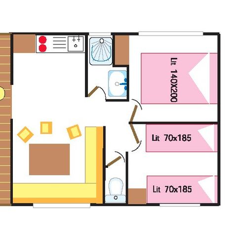 Stacaravan 4 personen - Klassiek XL | 2 slaapkamers | 4 pers. | Eenpersoons terras | TV