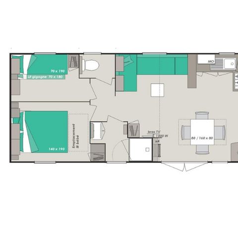 Stacaravan 8 personen - Mobile-home Premium 8 personen 4 slaapkamers 38m².