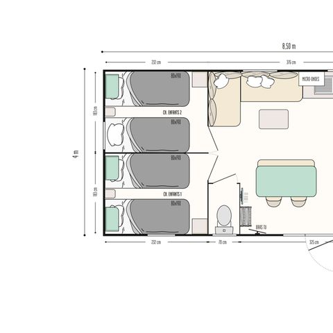 Stacaravan 8 personen - Super cordelia - 3 slaapkamers - Met halfoverdekt terras - Bouwjaar 2025
