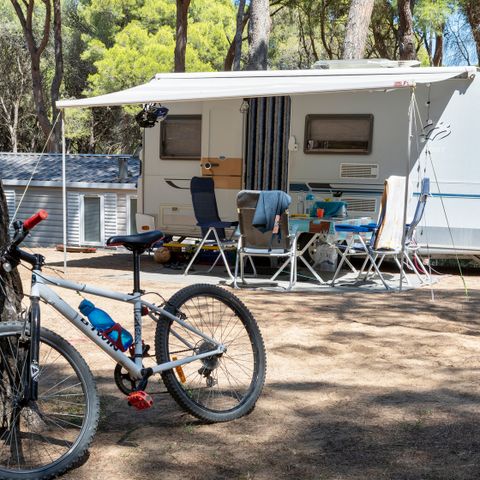 STAANPLAATS - Standaard Comfort standplaats (60-75m2): auto + caravan of camper of tent + elektriciteit