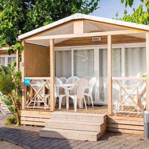 Stacaravan 4 personen - Comfort XL | 2 Slaapkamers | 4 Pers | Verhoogd terras | Airconditioning
