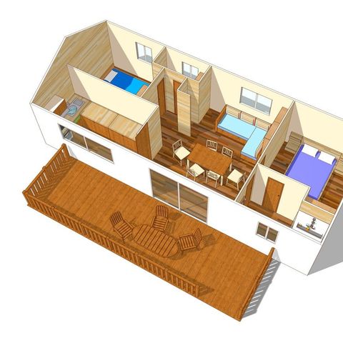 Stacaravan 6 personen - Mobile-home | Comfort XL | 2 slaapkamers | 4/6 pers. | Verhoogd terras | Airconditioning.