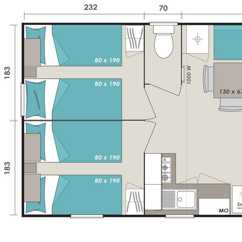 Stacaravan 8 personen - Comfort XL | 3 slaapkamers | 6/8 pers. | Overdekt terras | Airconditioning