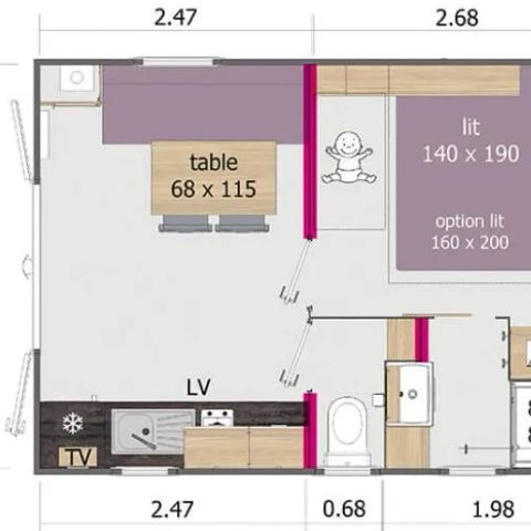 Stacaravan 2 personen - 1 tweepersoonsslaapkamer