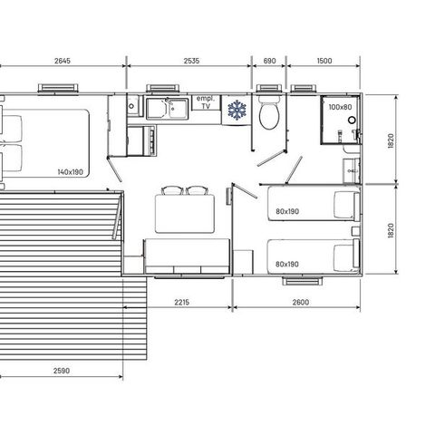 Stacaravan 4 personen - Ciela Confort Compact - 2 slaapkamers