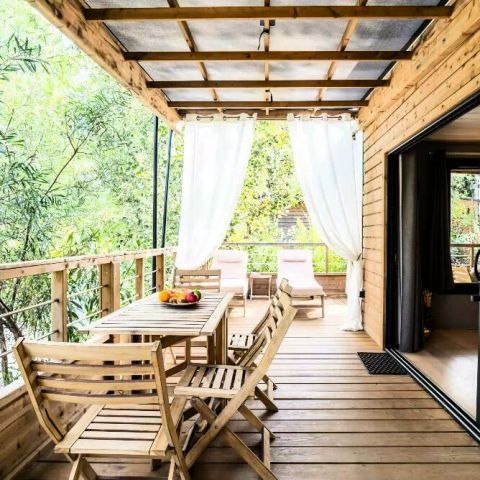 Safaritent 5 personen - Lodge Kabane sur Pilotis 3 kamers 5 personen Airconditioning + TV