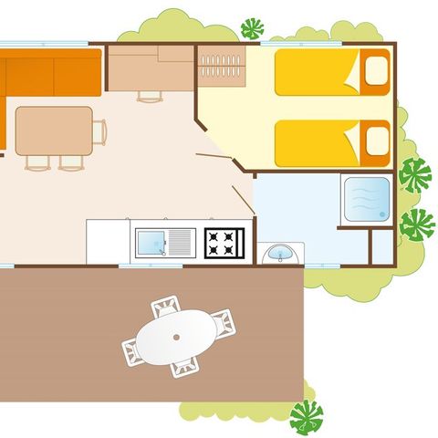 Stacaravan 6 personen - Comfort XL | 2 slaapkamers | 4/6 pers. | Terras met lift, niet overdekt