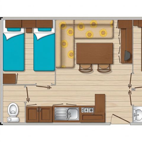 Stacaravan 6 personen - 2 slaapkamers - TV