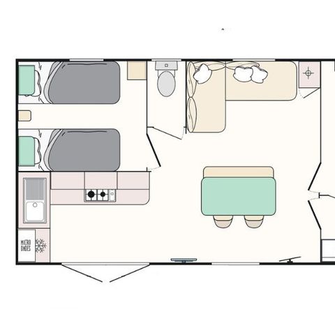 Stacaravan 7 personen - Evasion+ 7 slaapplaatsen, 2 kamers 30m².