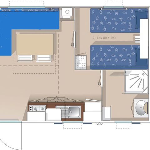 Stacaravan 4 personen - Cottage Acapulco 4 pers 2 sl.k. 1 bad ** (in het Frans)