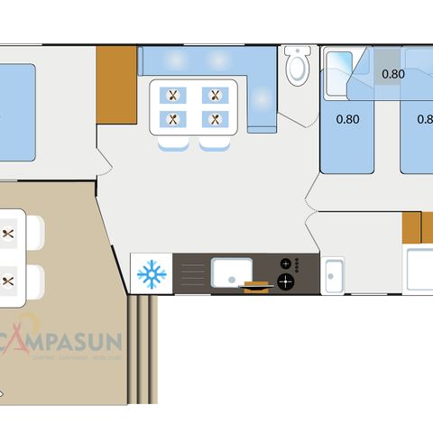 Stacaravan 4 personen - Stacaravan Saint-Cyr - 26m² - 2 Slaapkamers