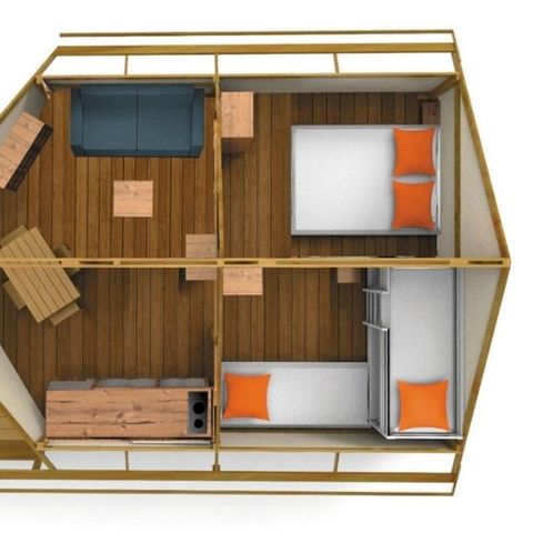 Glampingtent 5 personen - Junior bungalowtent 5 personen 2 kamers 21m² - zonder sanitair