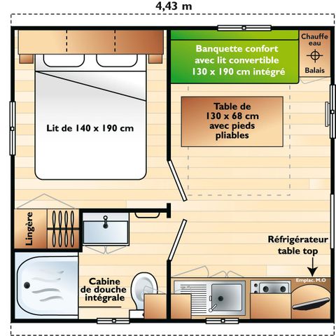 Stacaravan 2 personen - 1 kamer bij de vijver, 16m2 categorie 1
