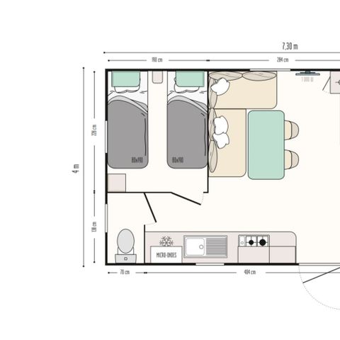 Stacaravan 4 personen - EDEN TV 2 slaapkamers 26M2