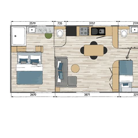 Stacaravan 4 personen - TULUM, LUXE - 2 Slaapkamers - ZATERDAG