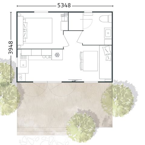 Stacaravan 2/4 personen - 20 m² - 1 slaapkamer - Terras
