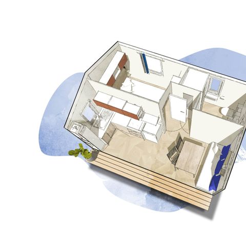 Stacaravan 4 personen - Comfort-stacaravan 20 m² (1 slaapkamer) + terras, 2/4 personen